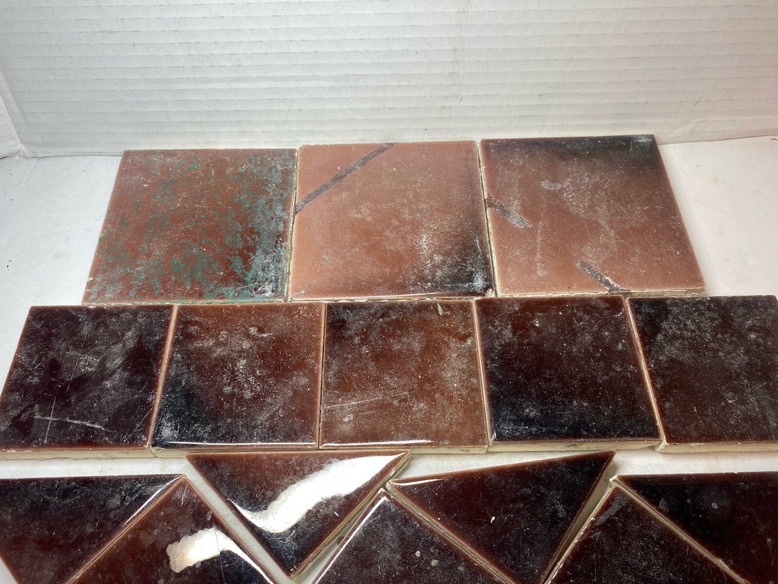 Vintage Lot Of 20 Reclaimed Salvage Wall Tiles Various Sizes And Conditions