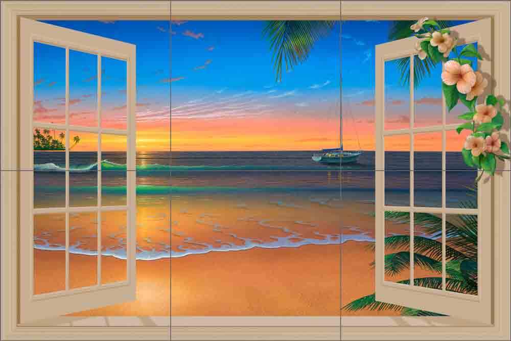 Seascape Tile Backsplash David Miller Tropical Sunset Art Ceramic Mural DMA2023