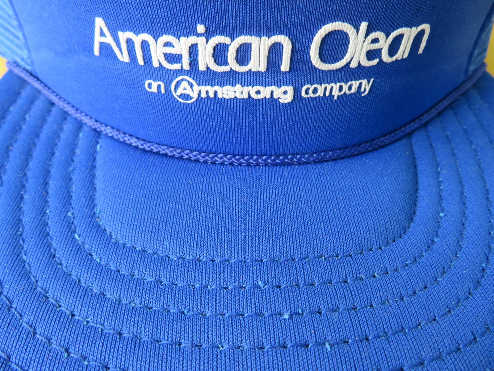 Vintage 1980s American Olean Tile Armstrong Co. Puffy+Mesh Trucker Hat Snapback