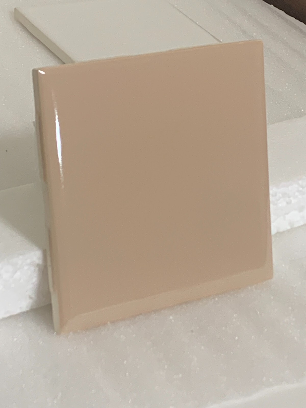Vintage NTK Ceramic Tile 4 5/16″ x 4 5/16″ Beige Gloss Made in Japan