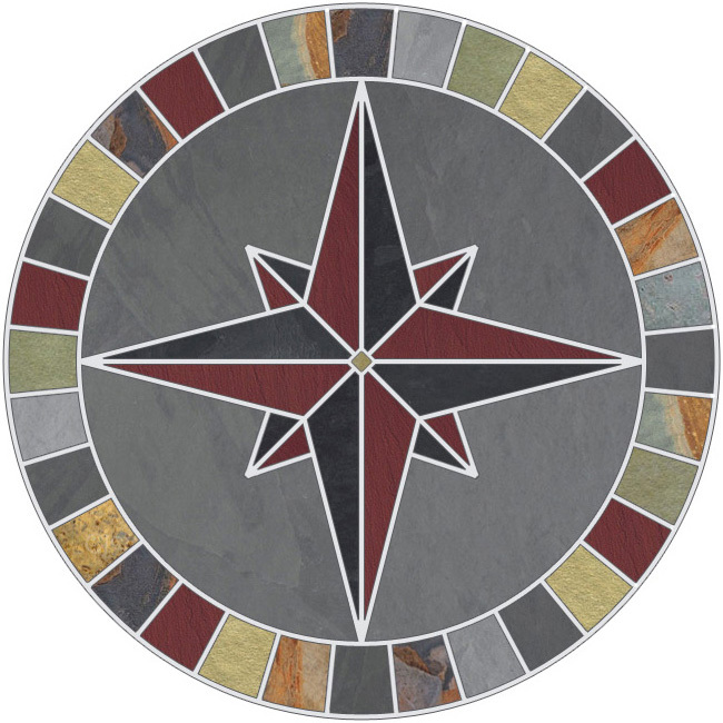 18″ Tile Mosaic Medallion Mariners Compass Gray Multi Slate Backsplash Flooring