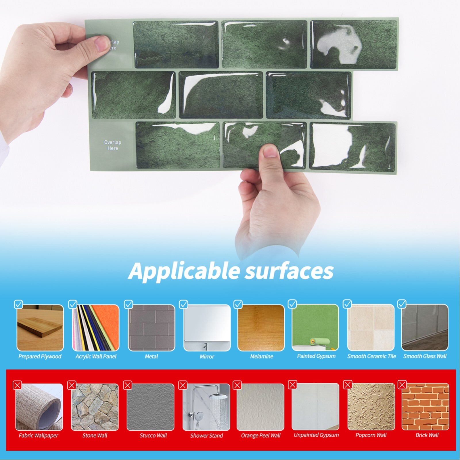 Art3d 20-Pack 12″ x 6″ Peel and Stick Backsplash Tile, Subway Tile in Green