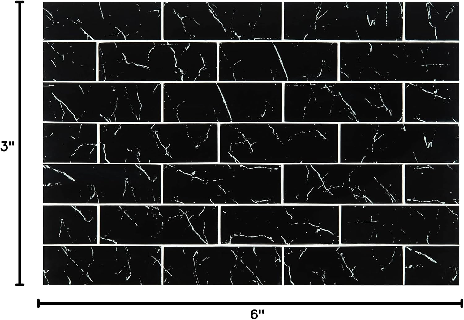 Nero Marquina 3 inch x 6 inch Glass Subway Tile for Kitchen Backsplash, Wall Til