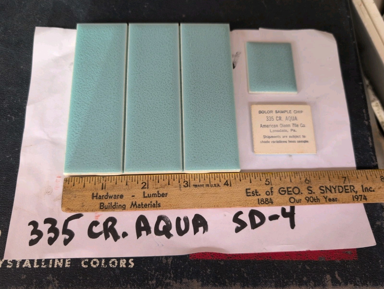 2 pcs American Olean Crystalline Aqua Blue #335 Tile 4-1/4″ SD-4 Scored 3rds USA