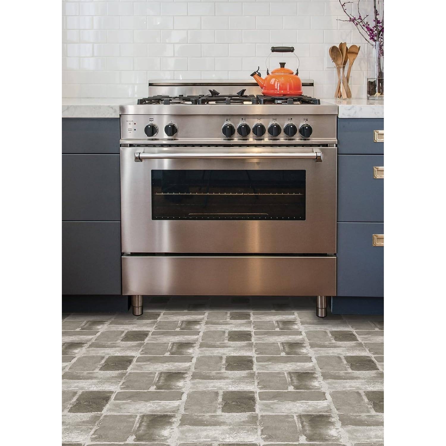 Pack of 10 FloorPops 12″x12″ Harvard Brick Grey Peel & Stick Floor Tiles