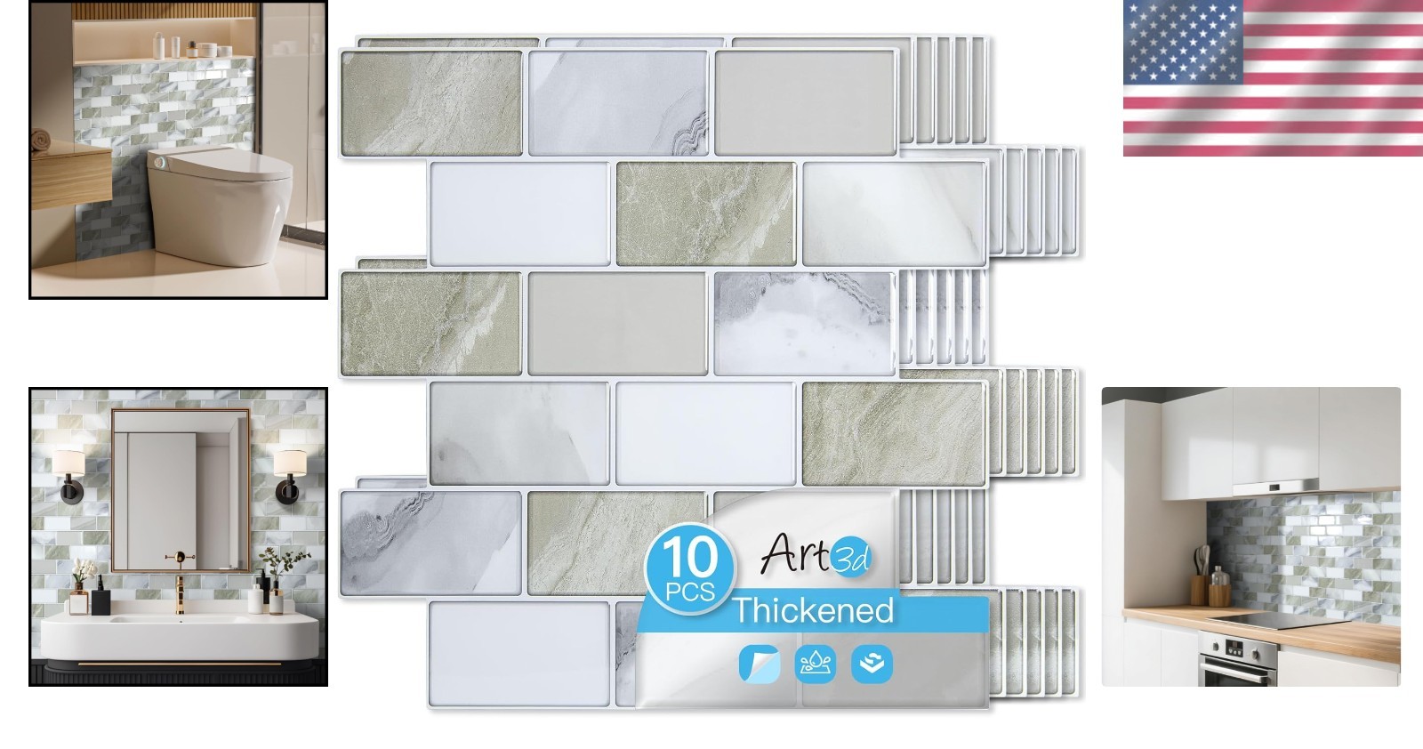 Peel & Stick Beige & White Tile for Kitchen & Bathroom Decor