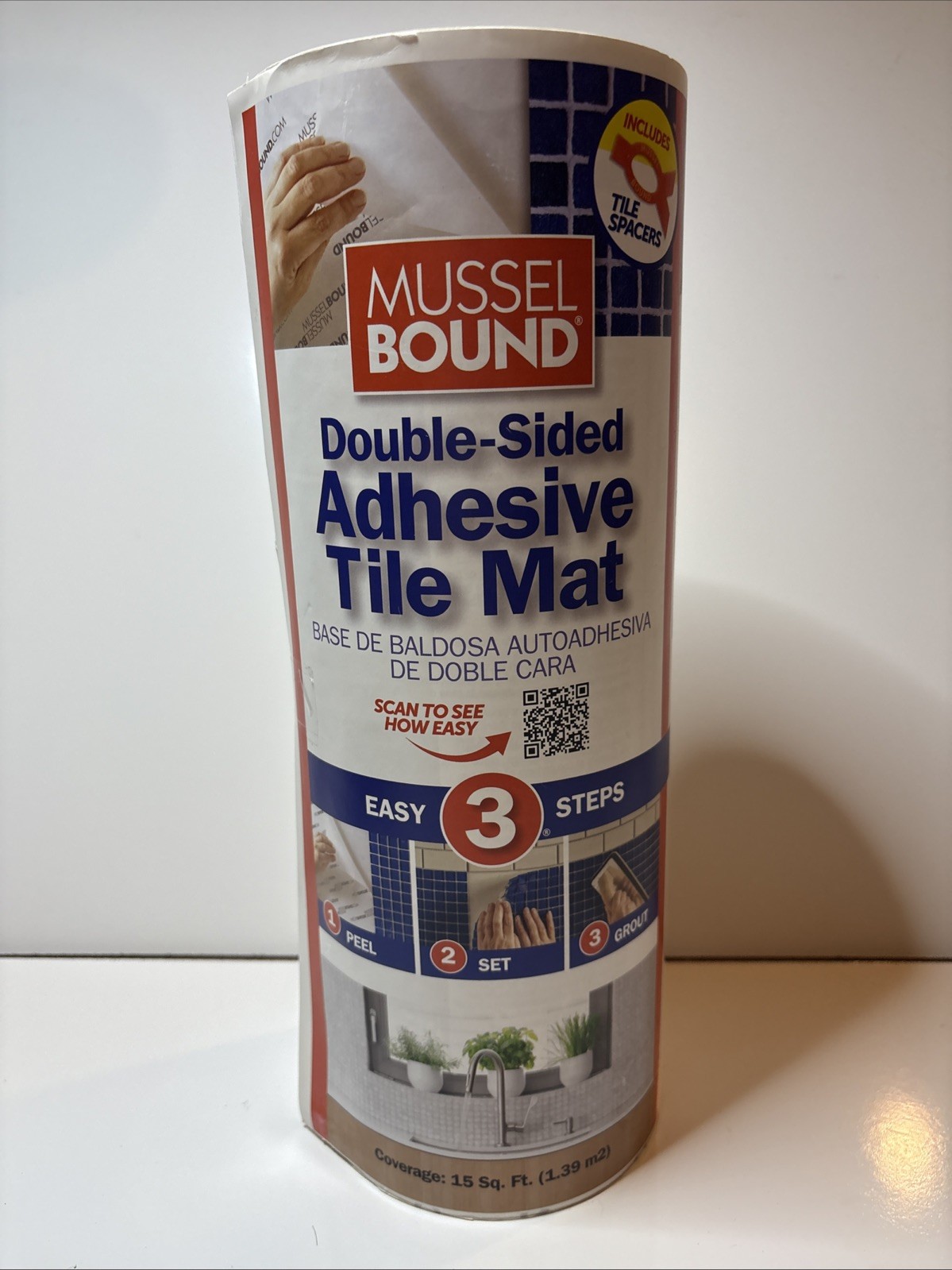 Mussel Bound Double Sided Adhesive Tile Mat with Tile Spacers 15 Sq Ft Coverage