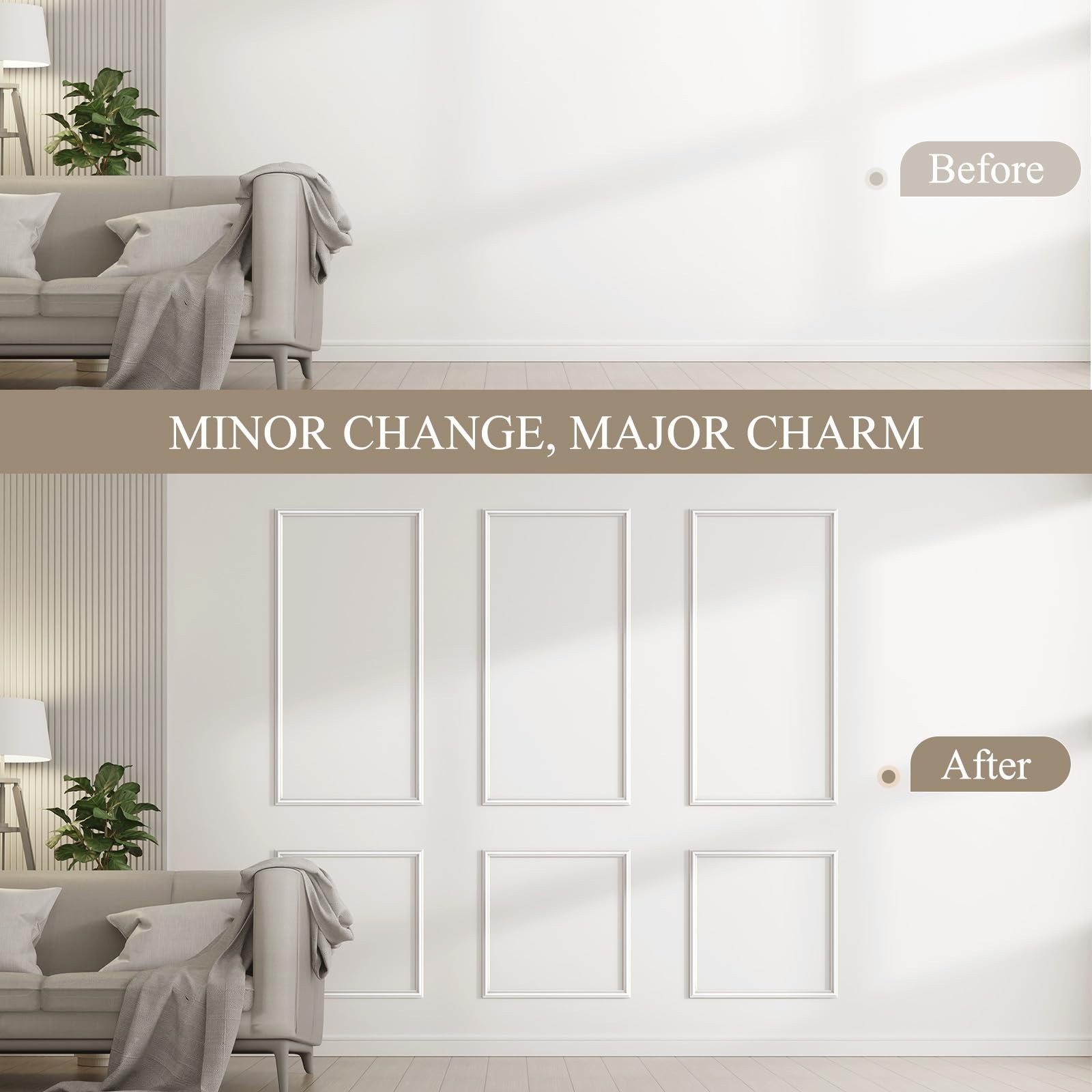 Peel and Stick Wall Molding Kit – 3 Sets Wainscoting Panels for Interior Decor