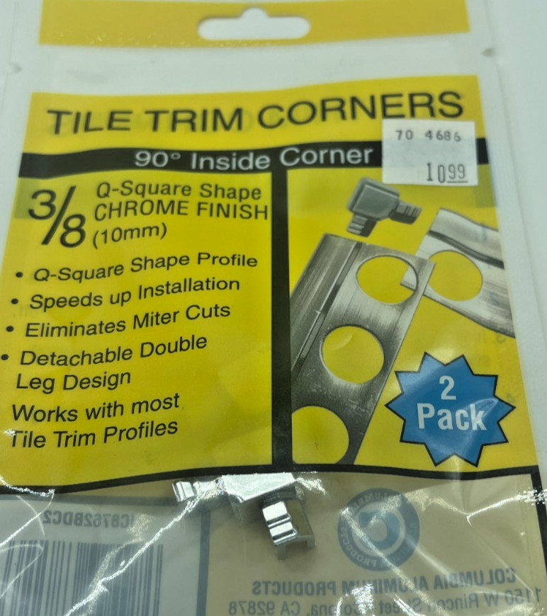 Tile Trim Corner 90° Inside Corner 3/8″ Q-Square Shape Chrome Finish lot of 11