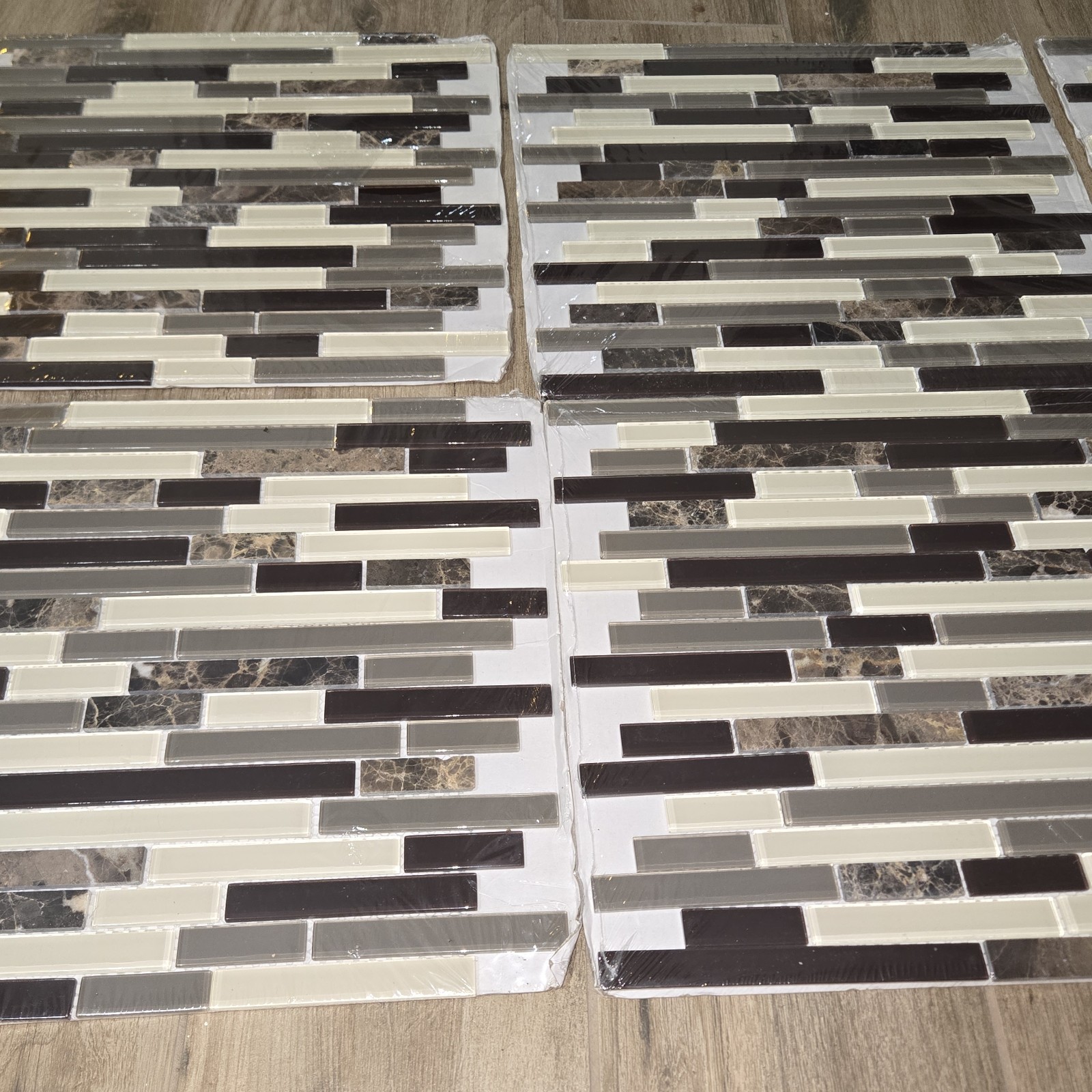 6 Sq Feet -American Olean Linear Mosaic Tile Glass Stone Black Brown Cream 12×13