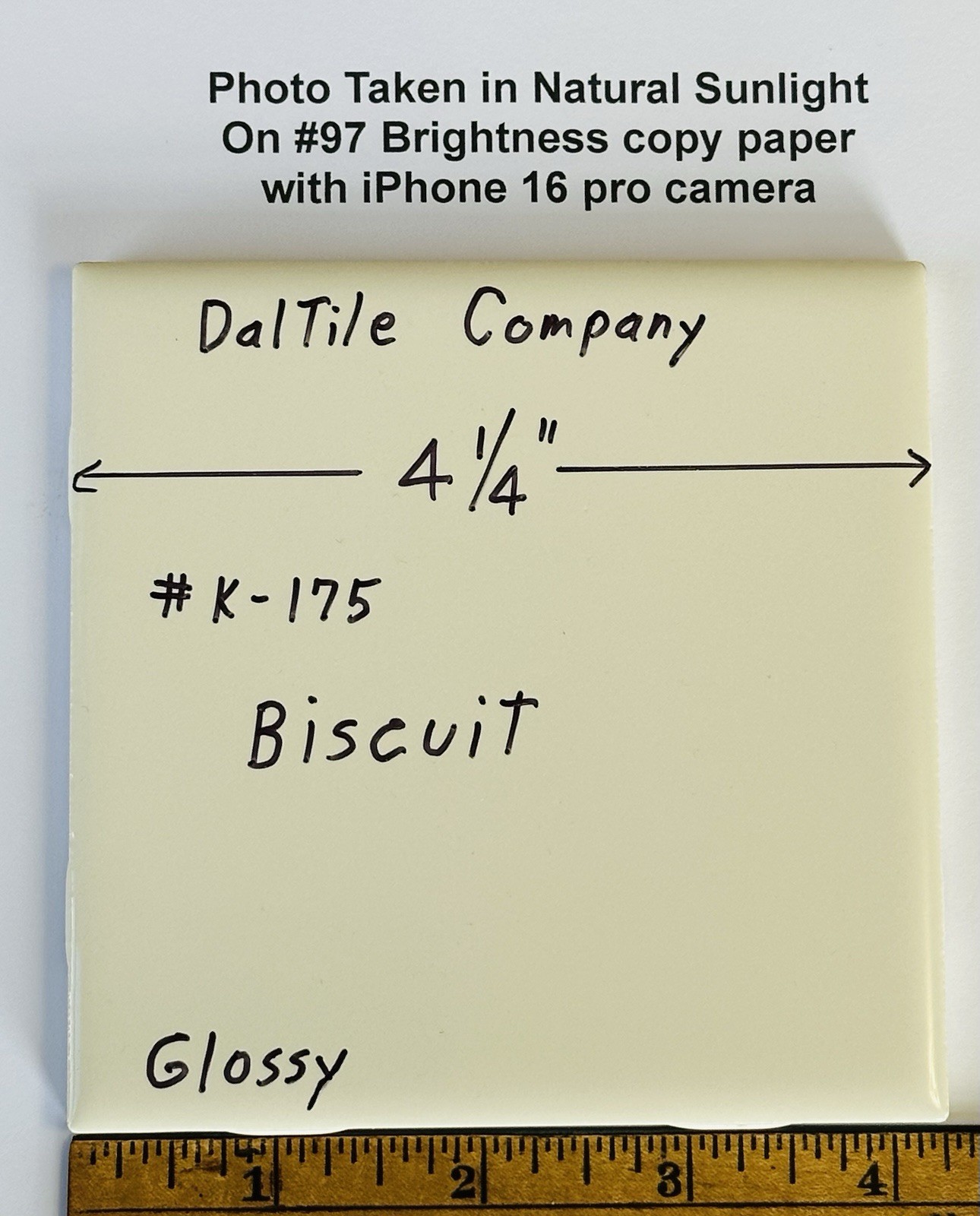 1 pc. Gloss Biscuit: 4-1/4″ Ceramic Tile made by The Daltile Co. NEW STOCK