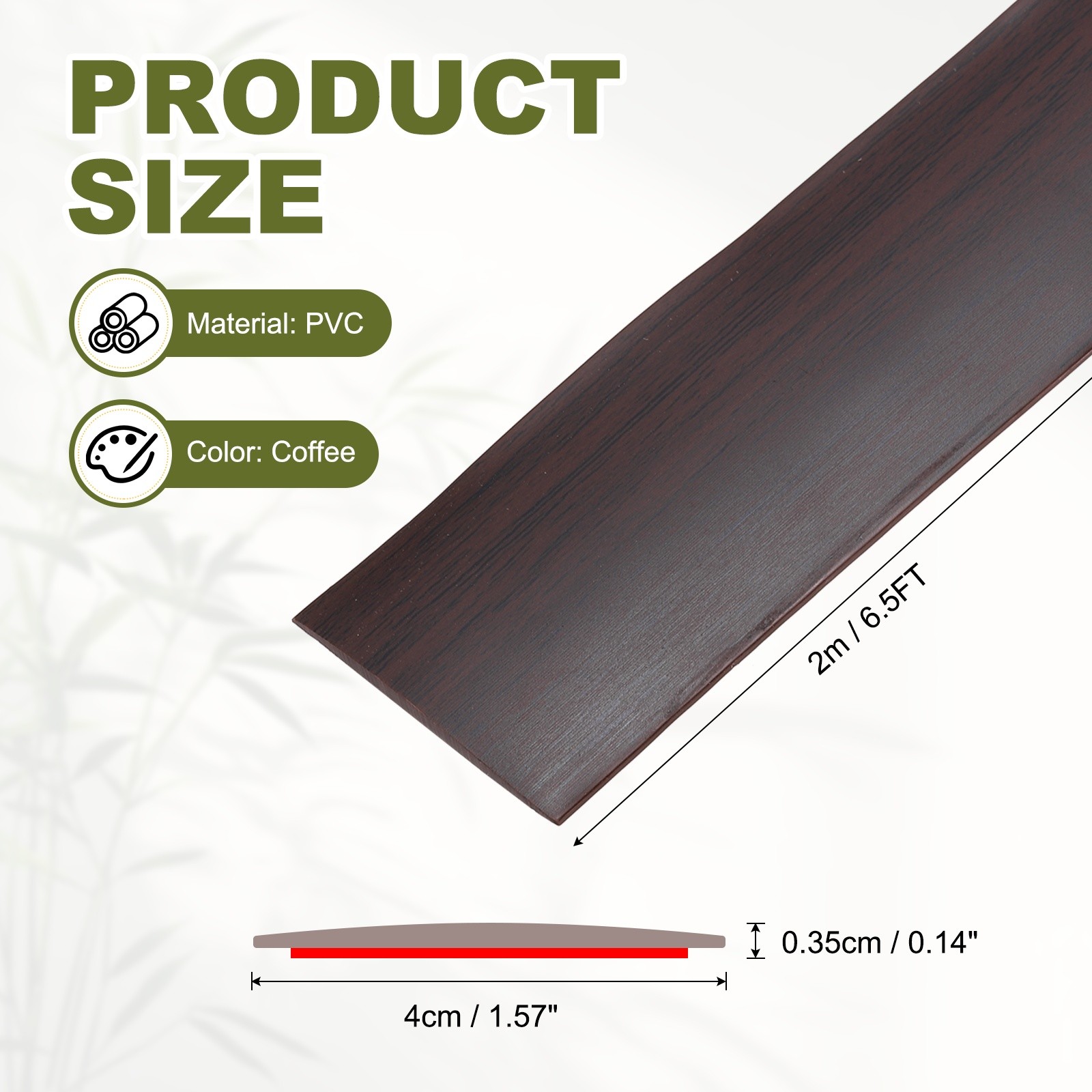 Floor Transition Strip, 6.5FT x 1.57″ x 0.14″ Wood Grain Strips, Coffee Color