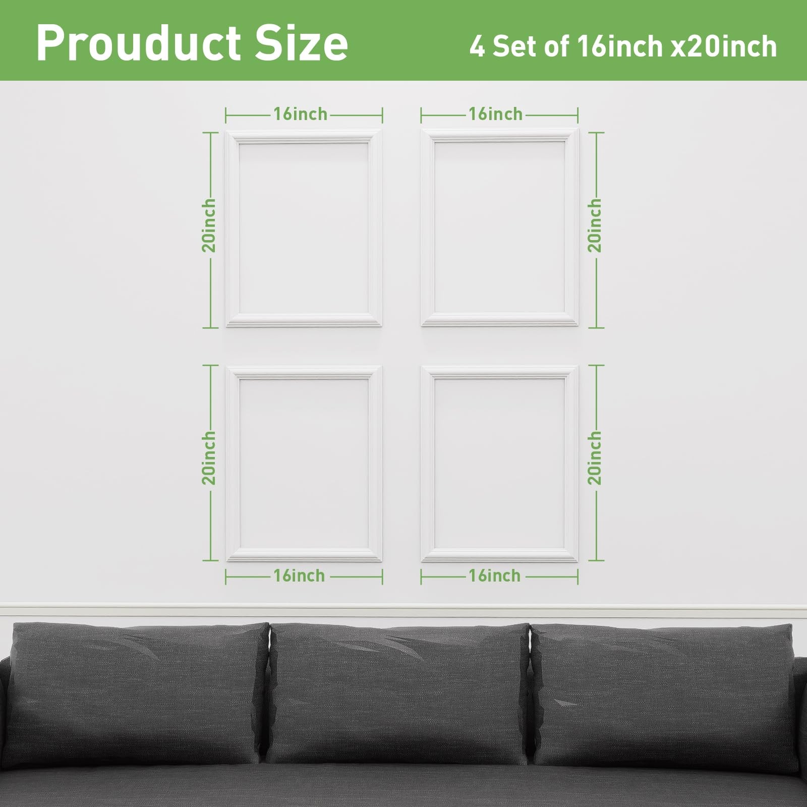 Peel and Stick Wall Molding, 4 Set 16″ x 20″ Premade Wainscoting Panels, Read…