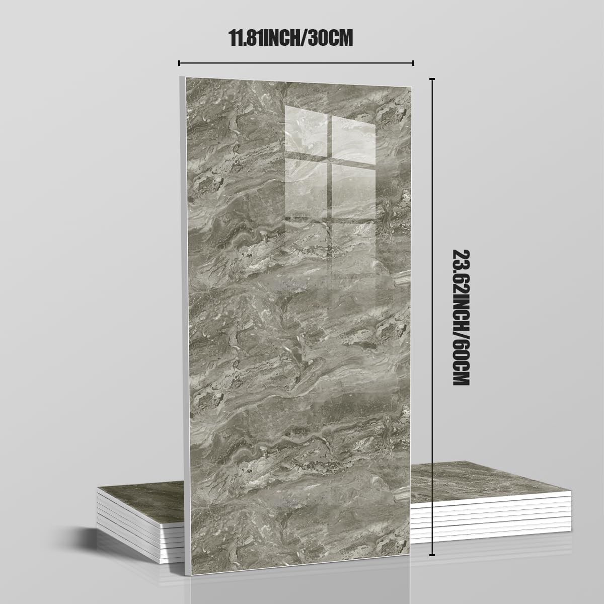 10pcs Marble Peel and Stick 23.6″ x 11.8″ x 2.5MM x 10Pack, Gray Tiles