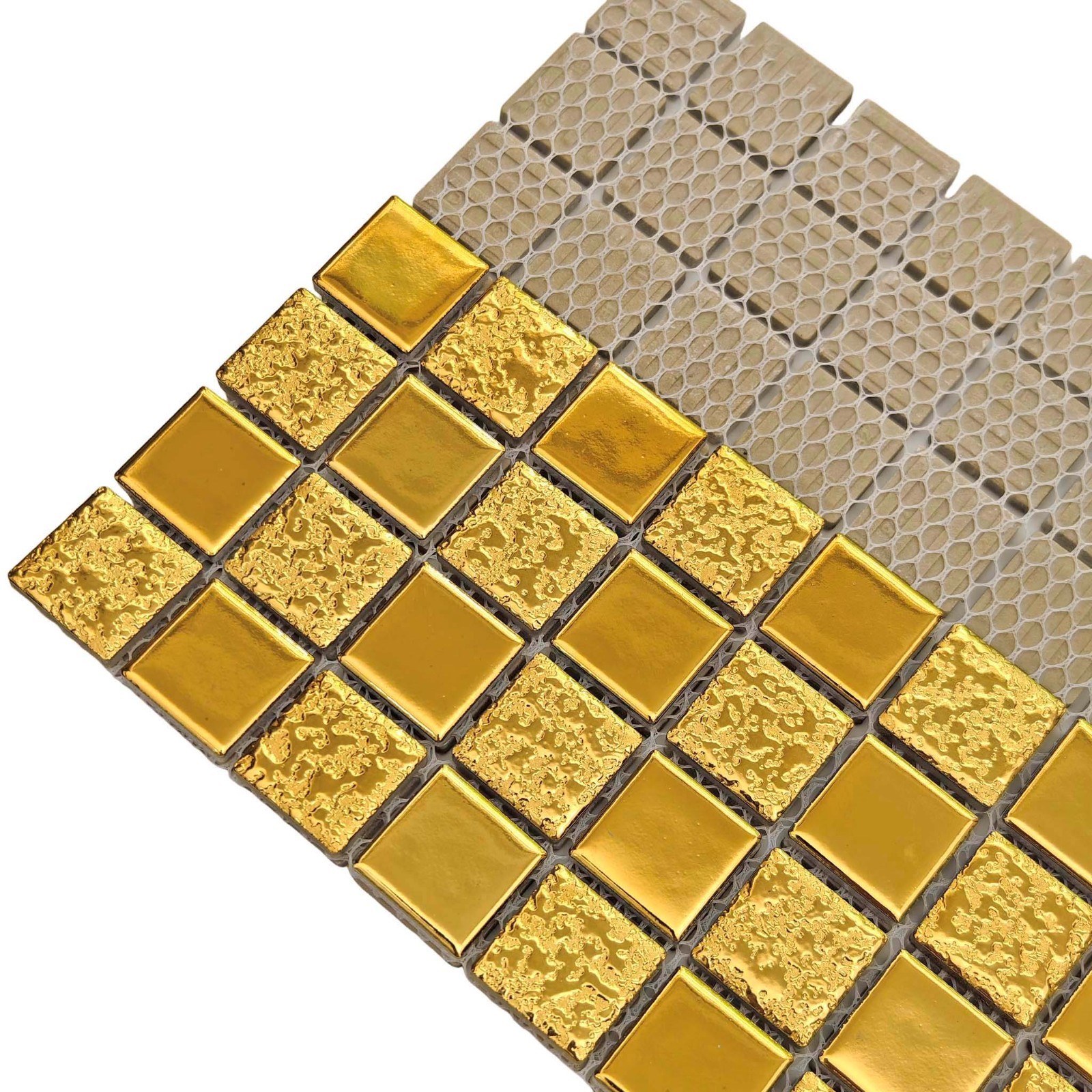 Gold Ceramic Mosaic Tile Square Glossy Textured Wall Backsplash Bathroom Kitchen
