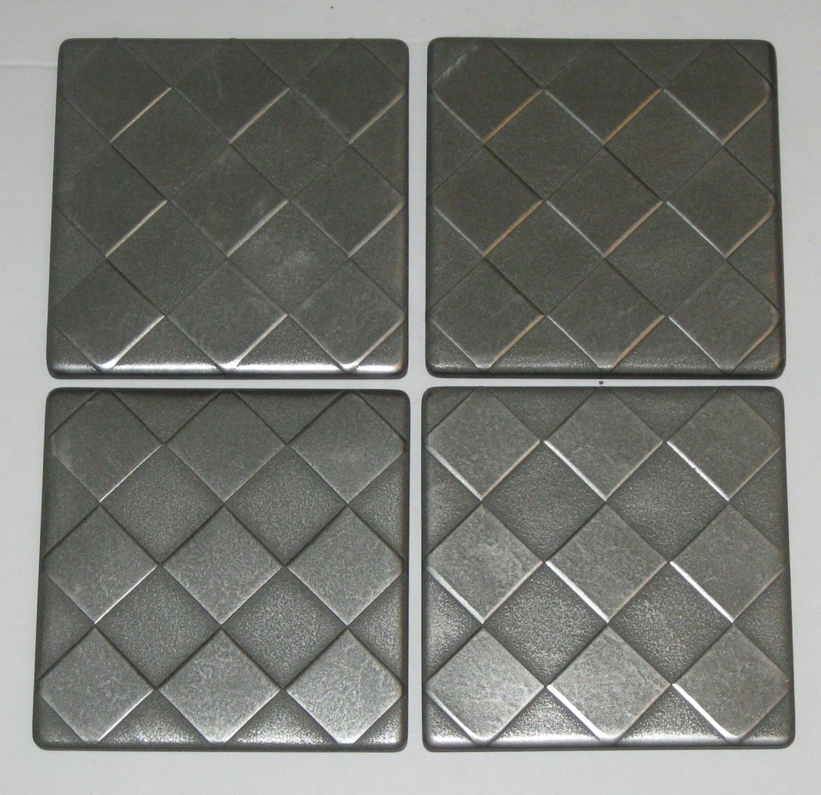 4″x4″ Metal Pewter Resin Diamond Deco Insert Accent Wall Tile – Lot of 4 pcs