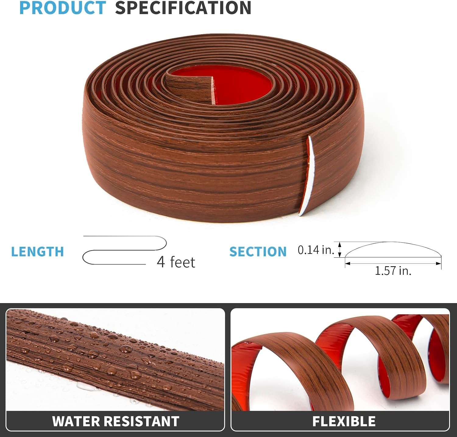 4 FT Easy Install Self-Adhesive Floor Transition Strip in Rich Cherry Color
