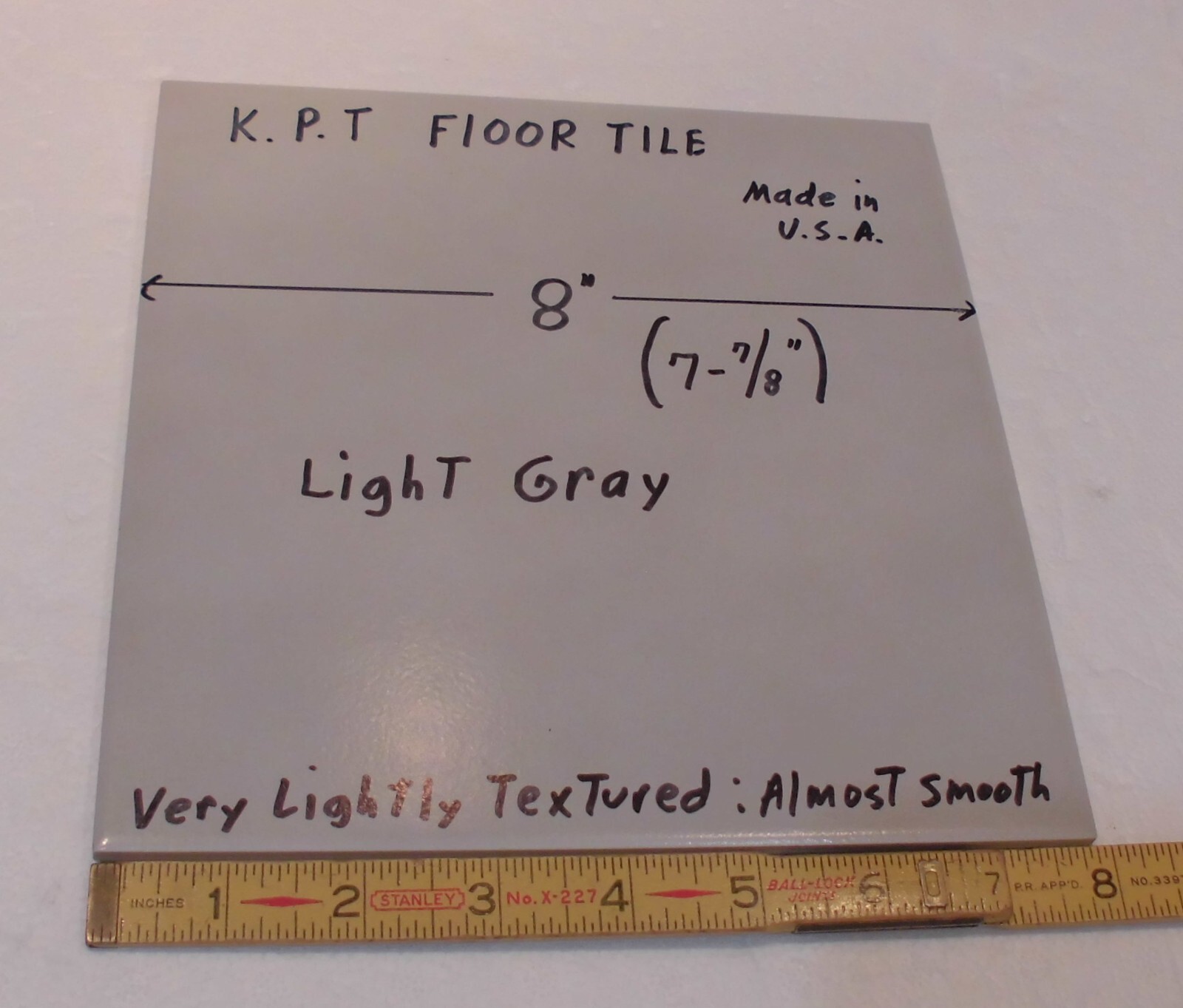 1 pc. Light Gray Ceramic Floor Tile: 8″ X 8″ Smooth, Made USA by K.P.T. NEW