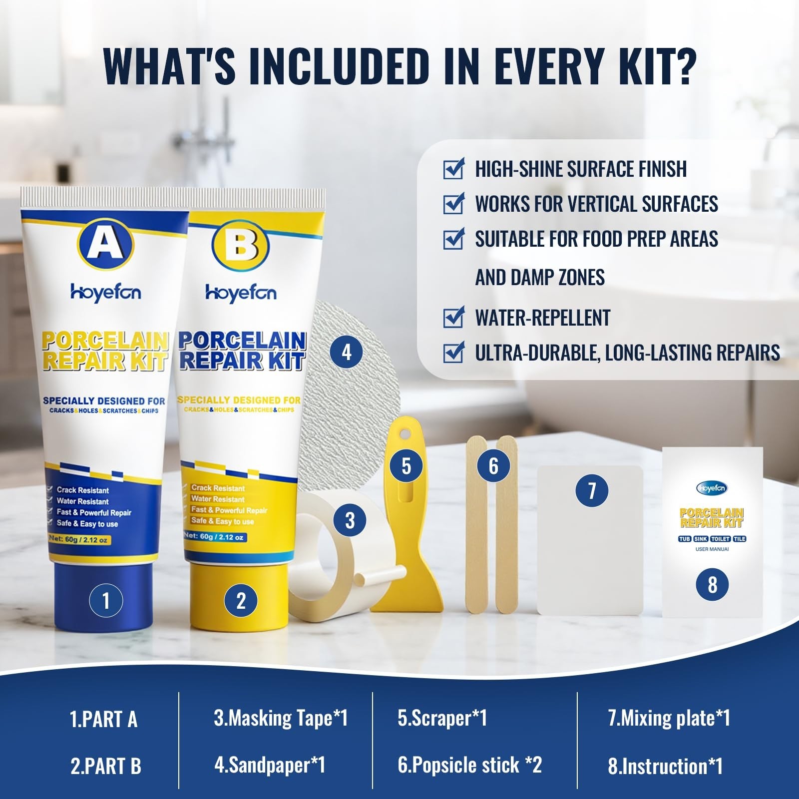 Porcelain Repair Kit White,Tub Chip and Bathtub Repair Kit for Chips, Cracks,…