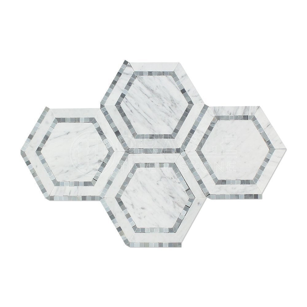 Carrara White Italian (Bianco Carrara) Marble Hexagon Mosaic Tile POLISHED Tile
