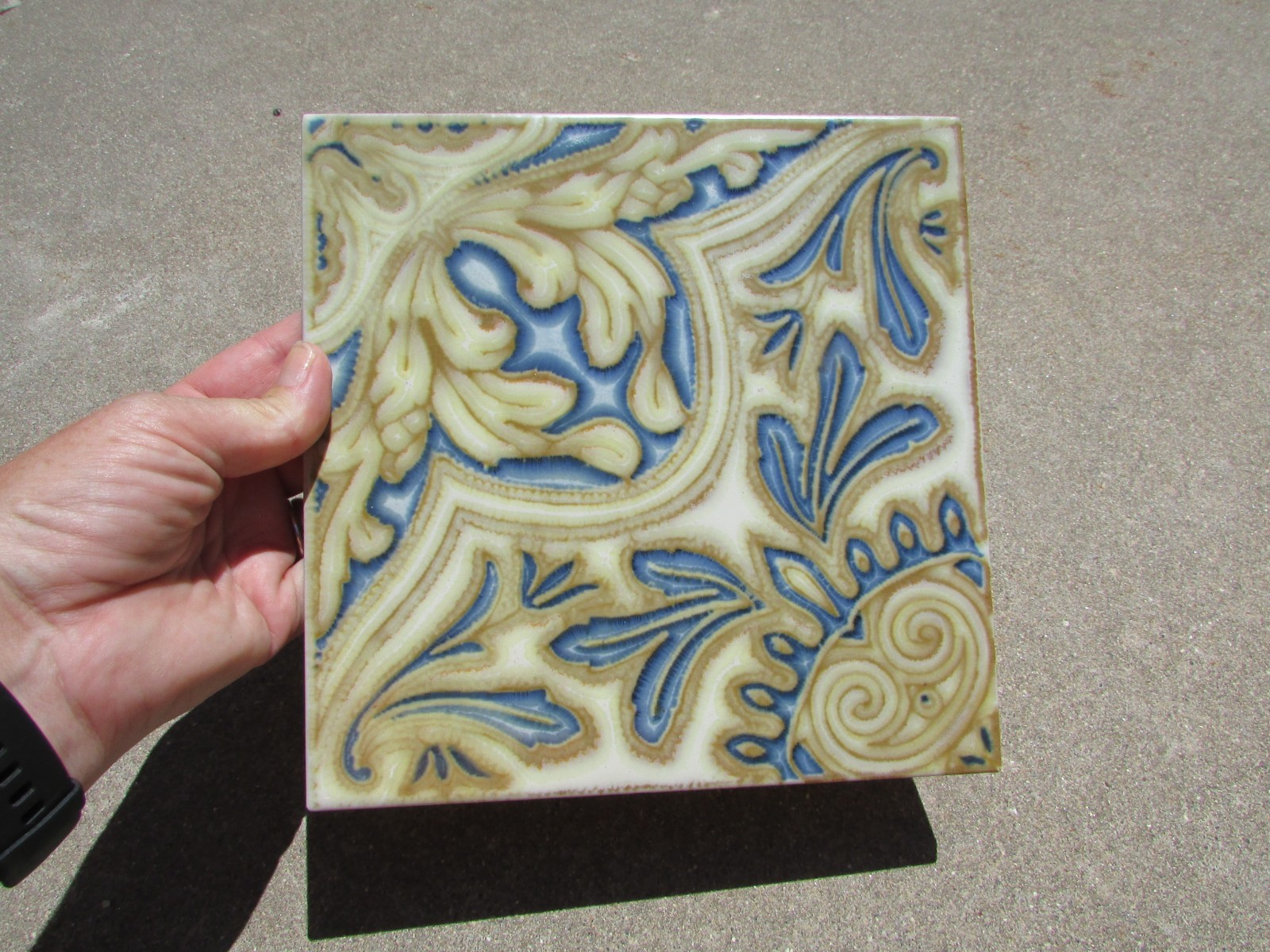 Beige Brown Blue White Patterned 8″ Square Tile ITALY P72-73 Home Decor Accent