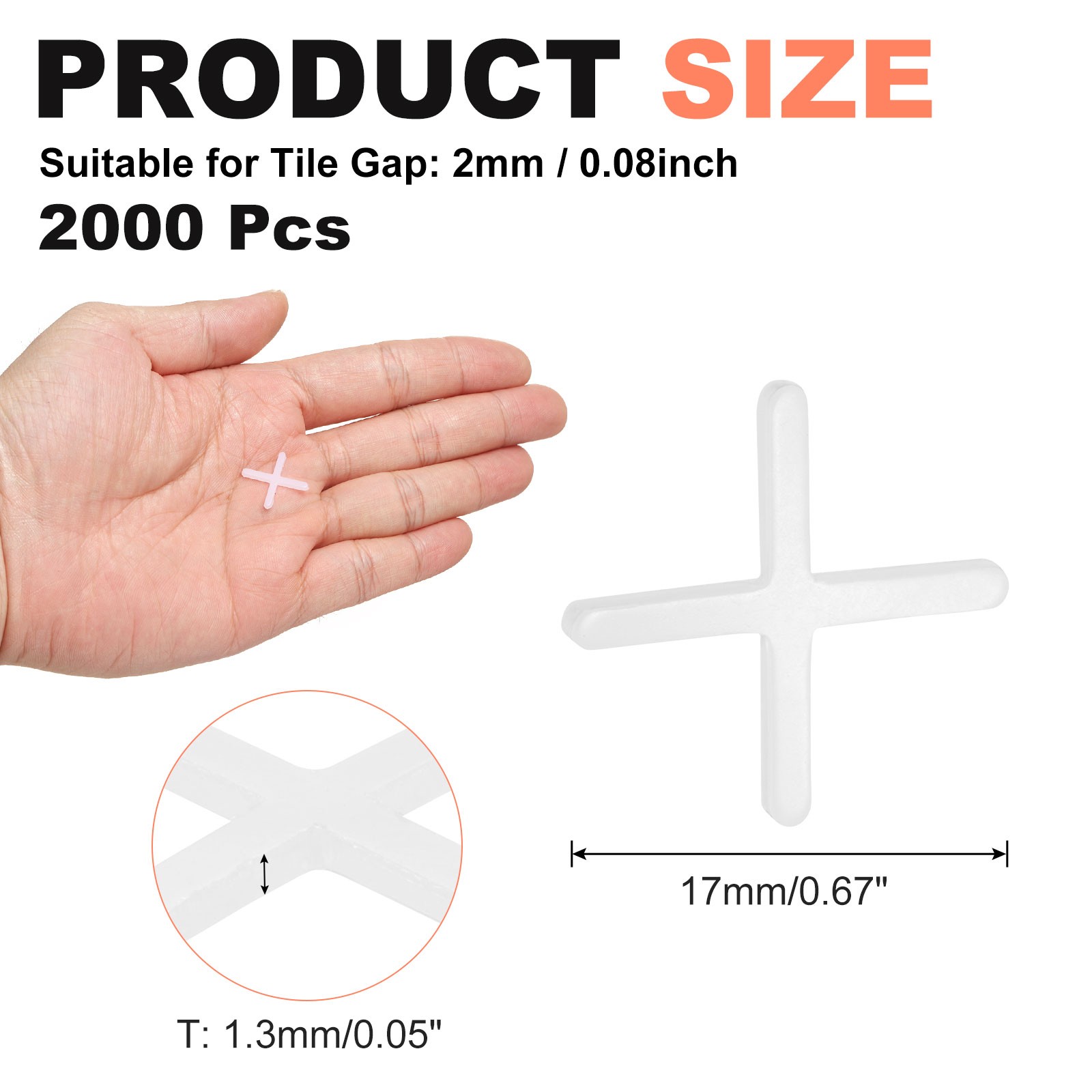 2000Pcs 1/12″2mm Tile Spacers Cross Plastic Spacers White
