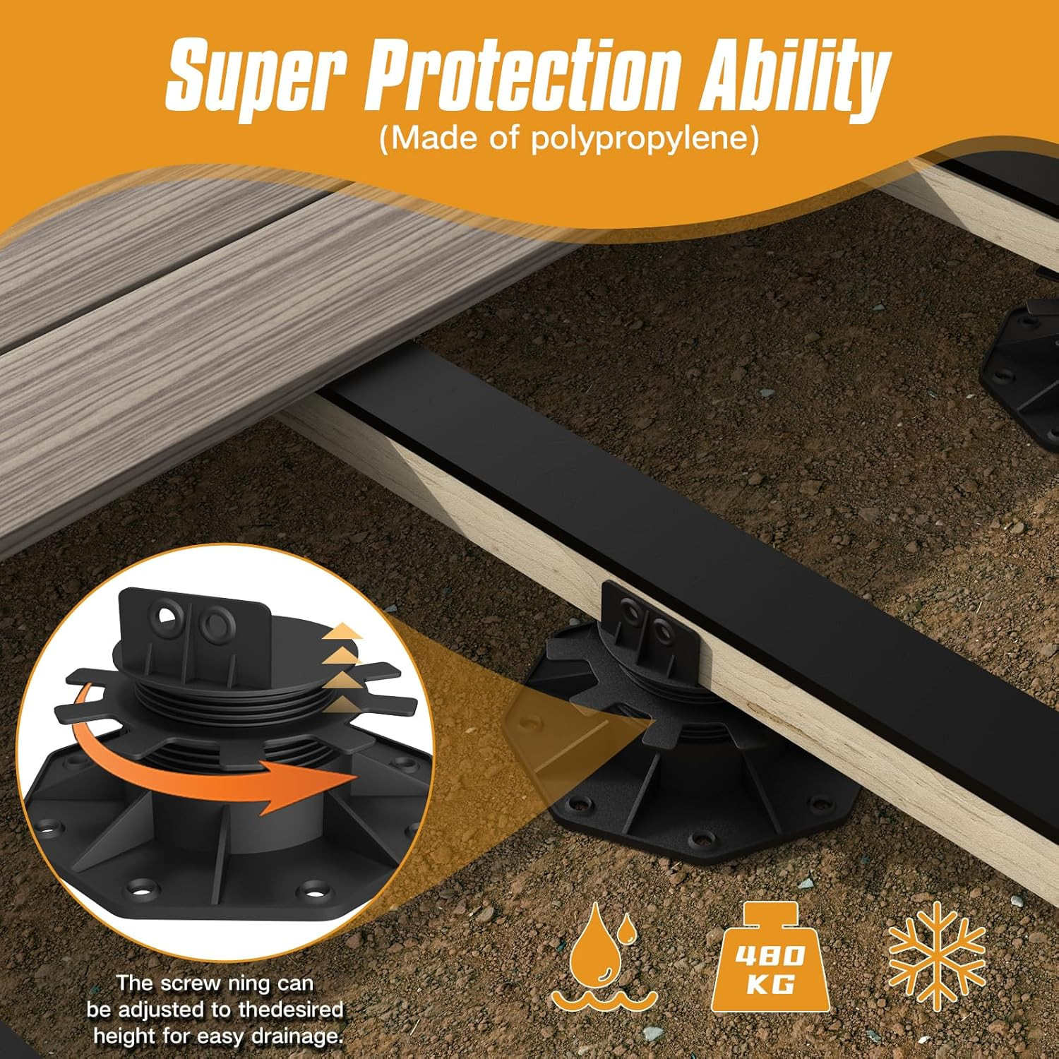 Deckit 24-Pack Adjustable Deck Support Pedestals, 1.18″–2.36″ (30–60 Mm), for 2×