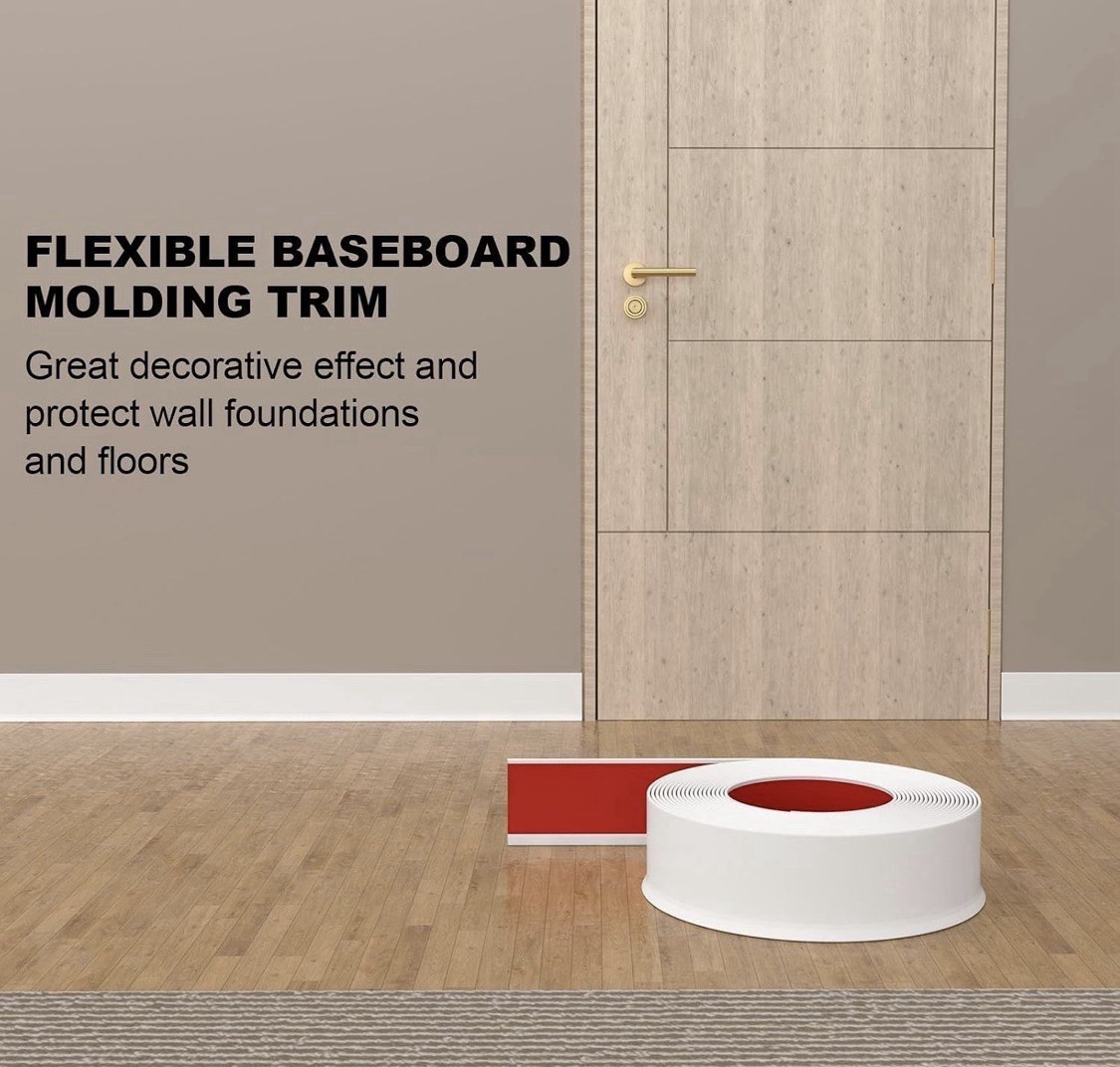 40Ft Flexible Baseboard Molding Trim 4″ Self Adhesive Peel Stick Vinyl White