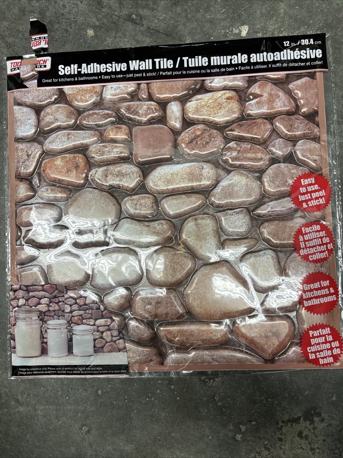 3D Peel Stick Wall Tile Brown River Rock Peble Stone Backsplash Lightweight 12″