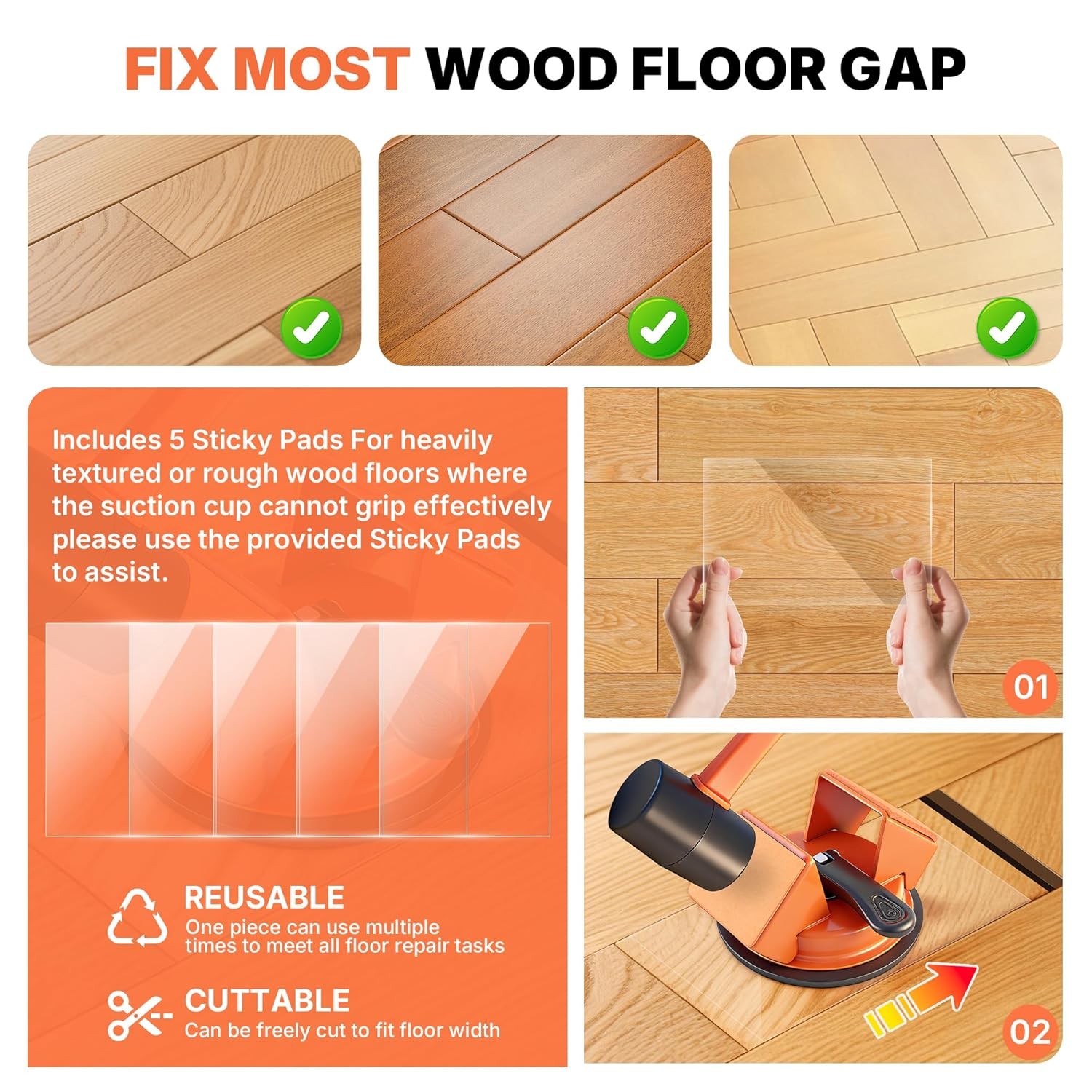 Heavy Duty Floor Gap Fixer Tool, Plank Grabber Floor Fix Pro, Made of Iron & Enh