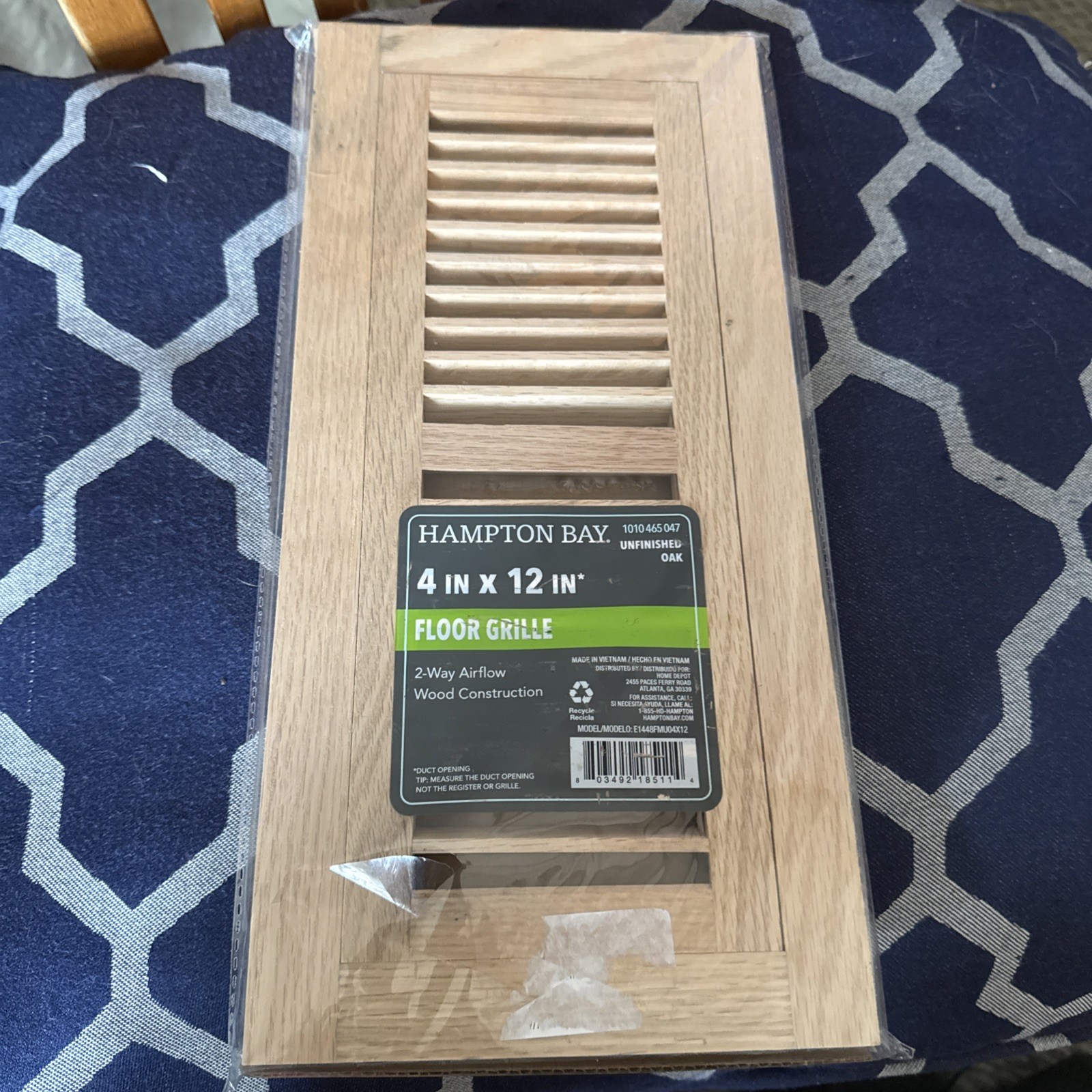 Hampton Bay 4 in. x 12 in. Oak Wood Flush Mount Grilles Unfinished Oak