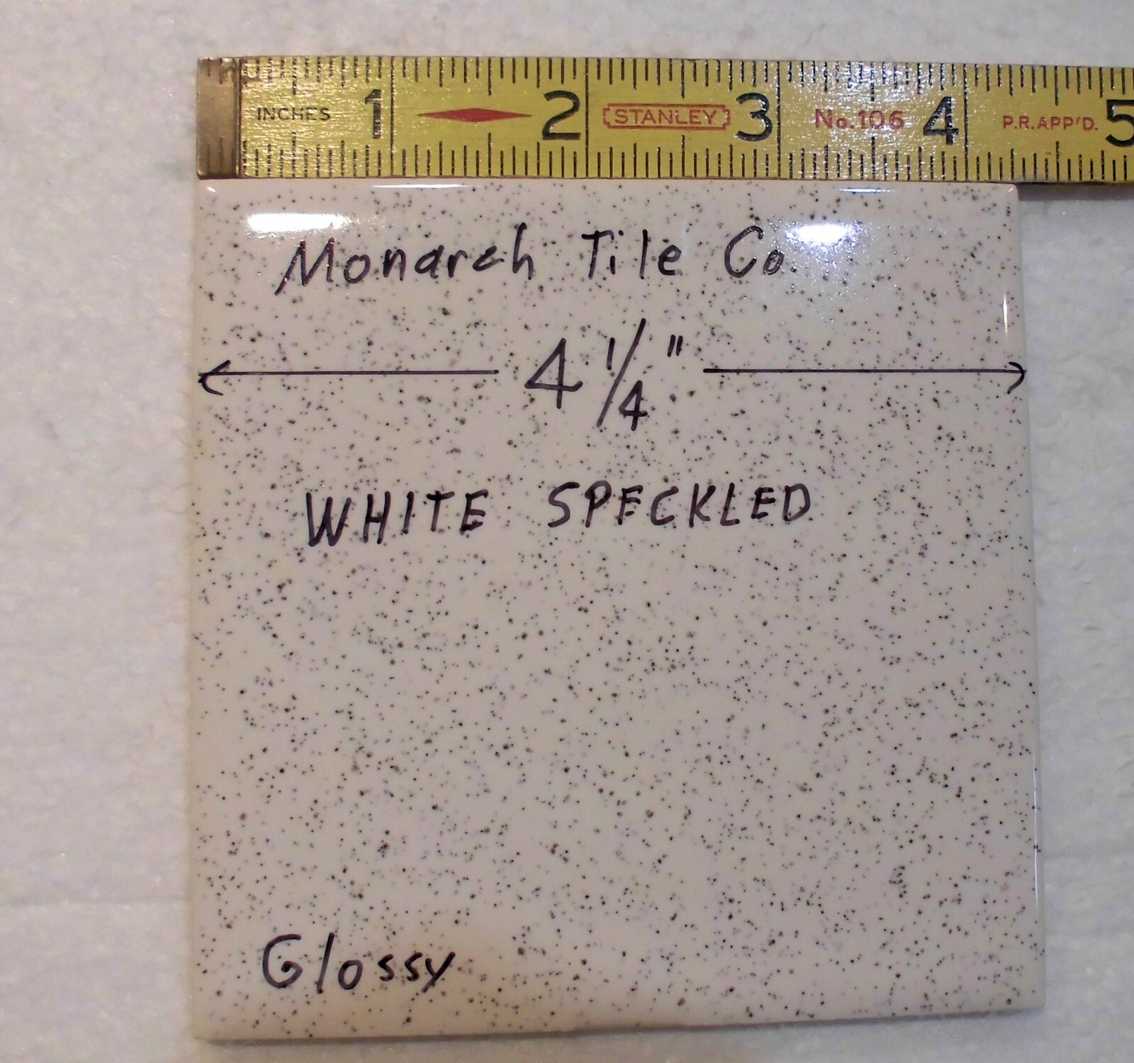 1 pc. White Speckled: 4-1/4″ Glossy Ceramic Tile by Monarch Co., salt & pepper