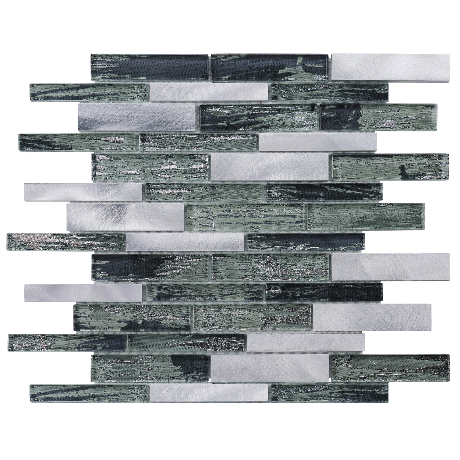 Gray Hand Brushed Infused Glass Aluminum Metallic Mosaic Tile Kitchen Backsplash