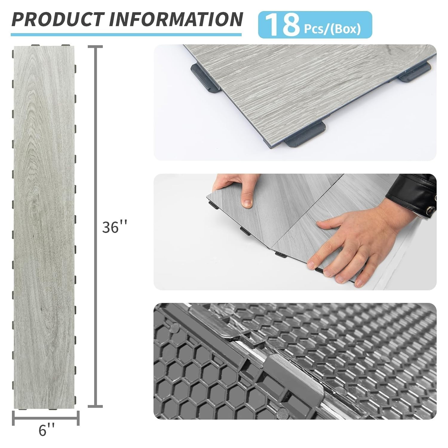 Waterproof and Reusable Vinyl Flooring Tiles – 36 x 6 Inch, 18 Pack for Any Room