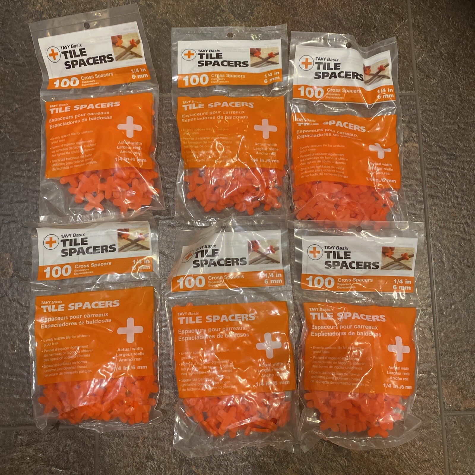 6 X 100PC Tavy Basix Cross Tile Spacers 1/4in 6mm Pack Brand New
