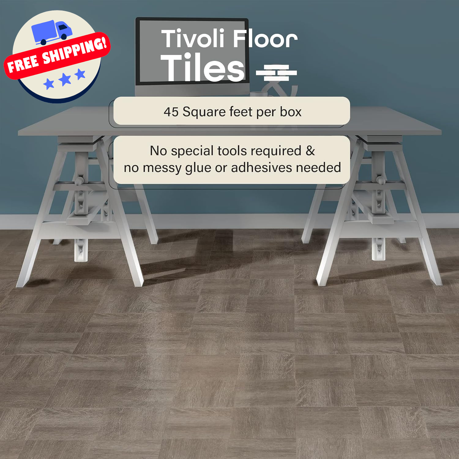 Vinyl Floor Tiles Peel & Stick Self Adhesive Flooring 12×12, 45 Tiles – 45 sq ft