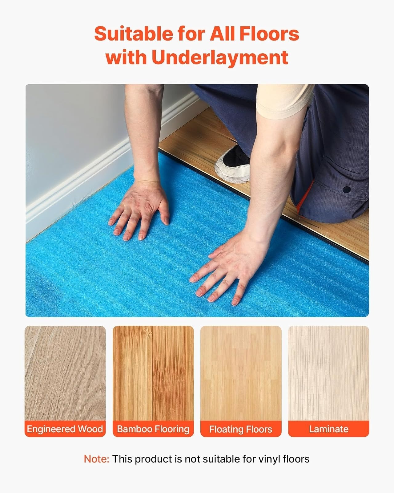 VEVOR Floor Underlayment 600 sq ft 3-in-1 Heavy Duty EPE Foam Padding