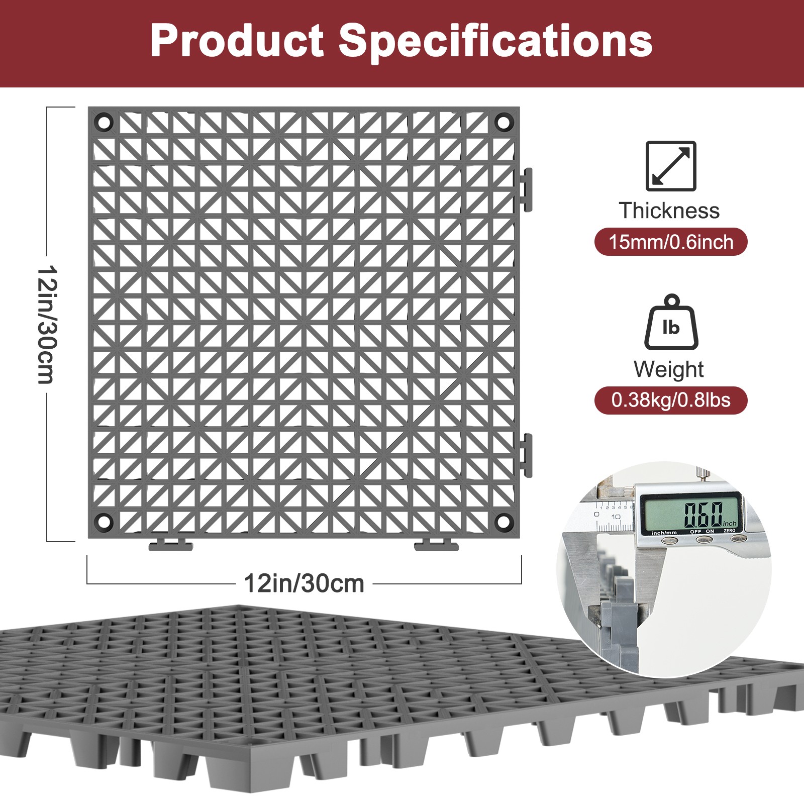 12×12 Interlocking Tile – Drainage Floor Tiles in 24/36/50 Packs