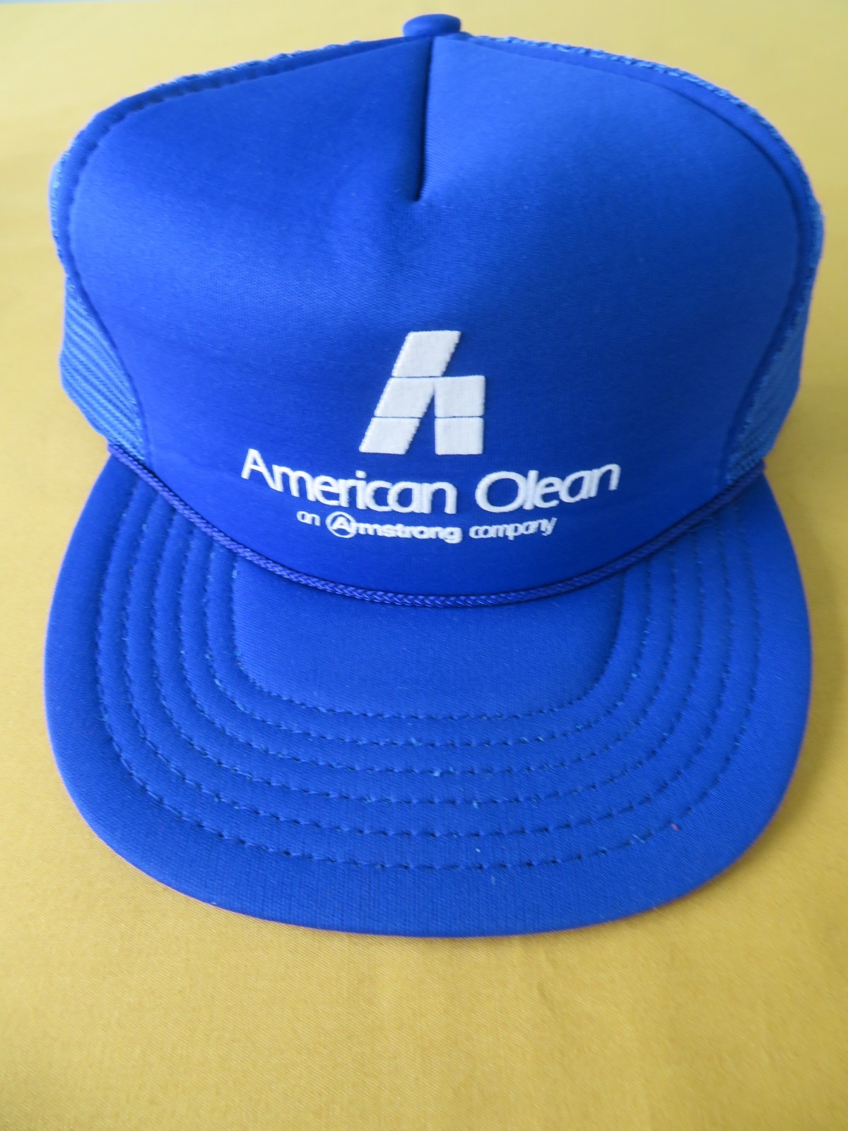 Vintage 1980s American Olean Tile Armstrong Co. Puffy+Mesh Trucker Hat Snapback