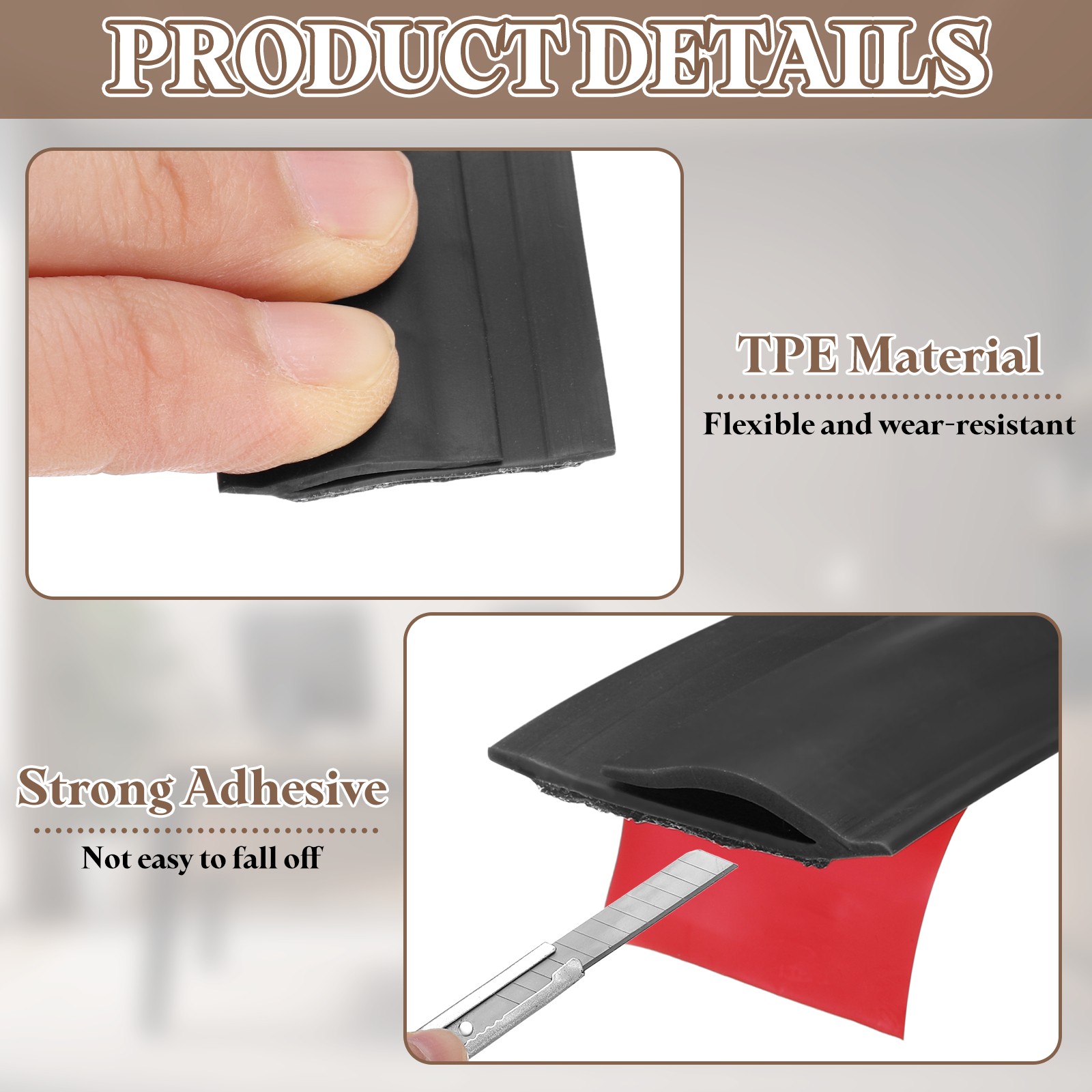 2pcs carpet edge strip x3.3cm x0.5cm, black TPE car cover