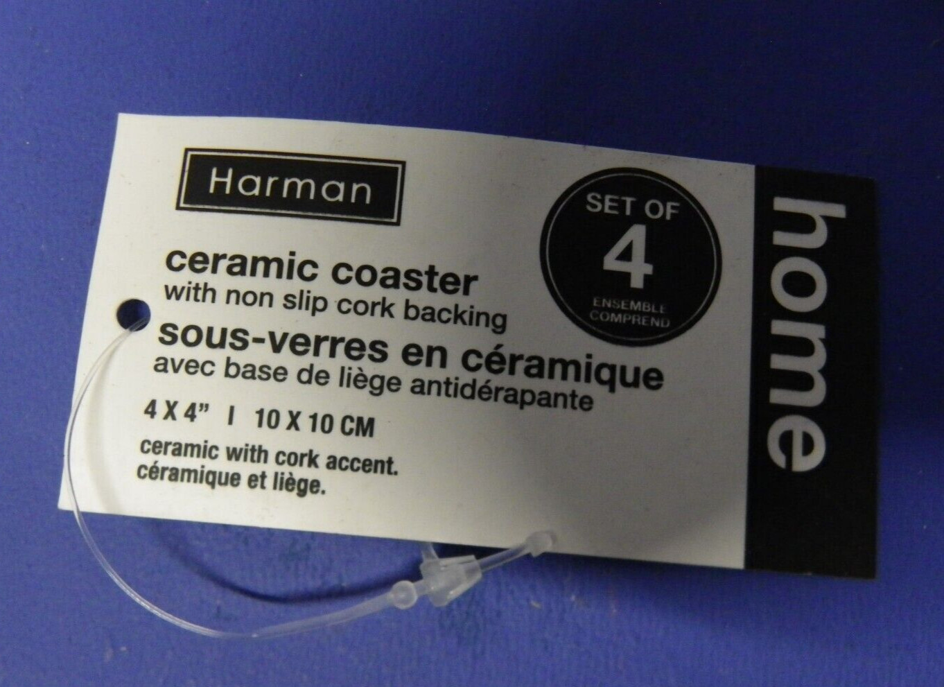 4 Harman Ceramic Drink Coasters Cork Back Black & Metallic Gold “Cheers” New