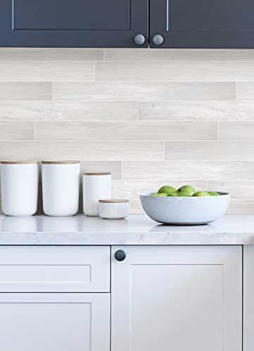 InHome ARB4256: Ash Porcelain Planks Peel & Stick Rolled Backsplash Tile, Off