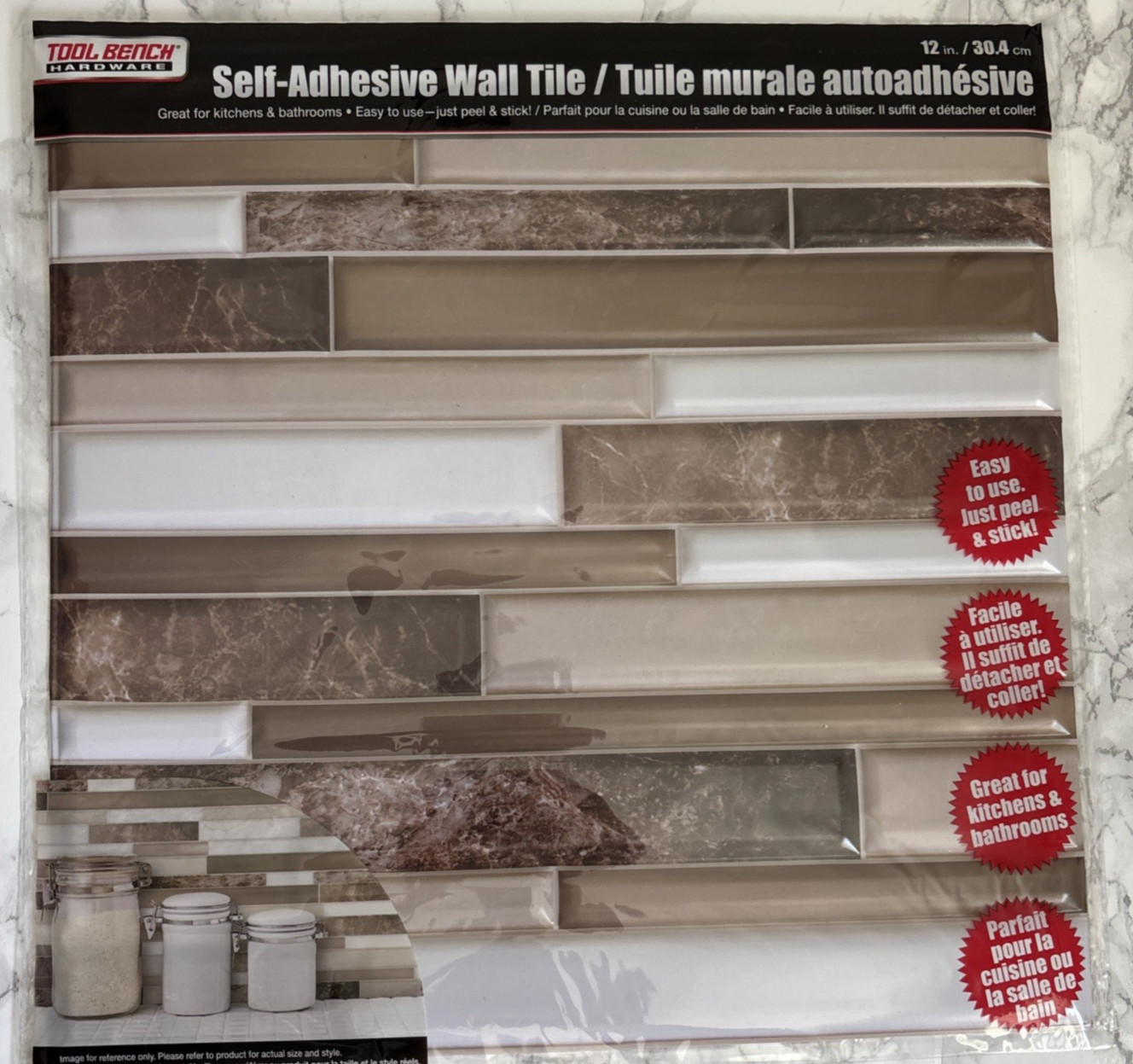 10 Packs Plastic Wall Tile Peel & Stick Brown & White Tool Bench Mosaic 12″x12″