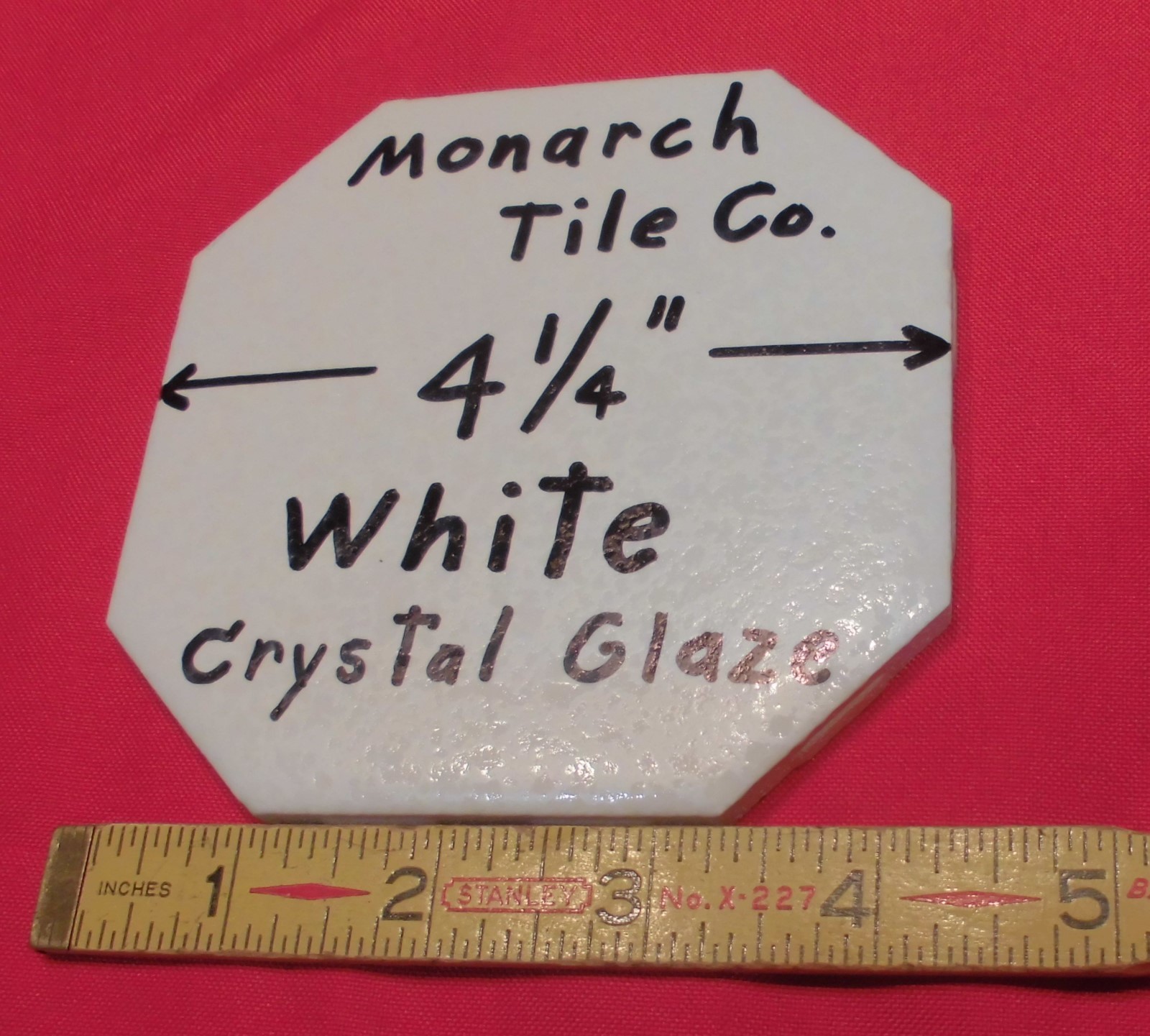 1 pc. *White* Octagon Ceramic Tile 4-1/4″ Crystal Glazed by Monarch Co. NOS