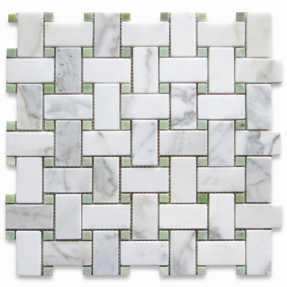 G652XH Calacatta Gold Green Jade Calcutta Marble Basketweave Mosaic Tile Hone