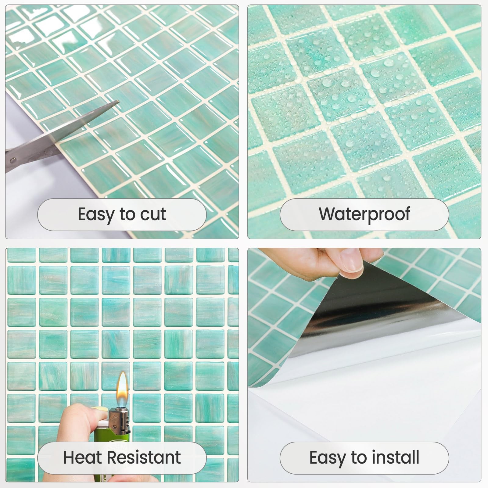Walanz 5 Pcs Peel and Stick Backsplash,3D Adhesive Wall Tiles-Ocean Jade
