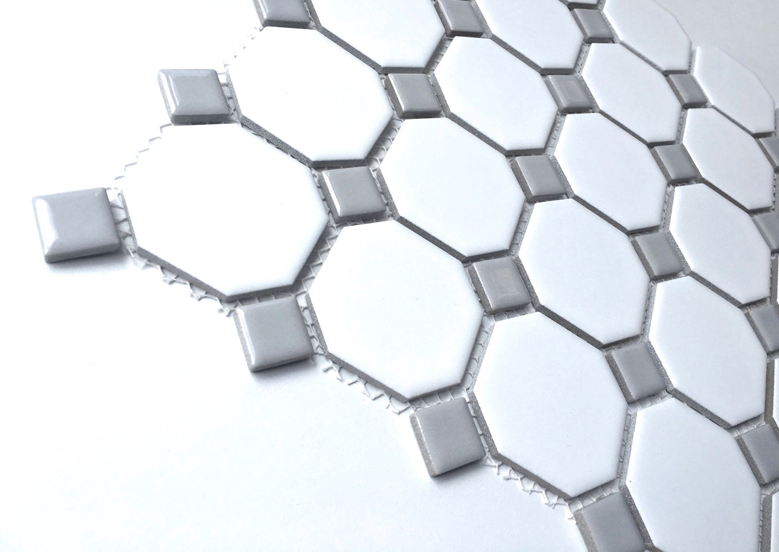 White and Gray Dot Octagon Porcelain Mosaic Floor Wall Backsplash Tile Kitchen