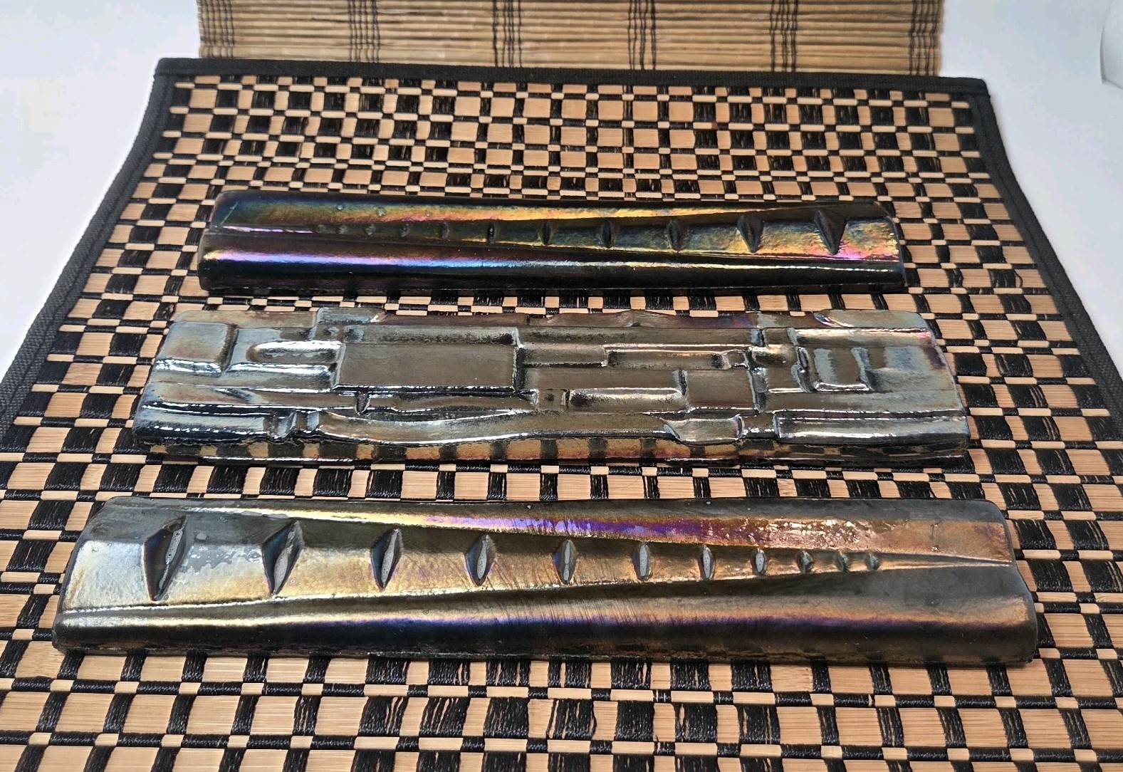 Oceanside Glass Tiles (6) Iridescent Vanishing Point Liner Crafting/Glasswork