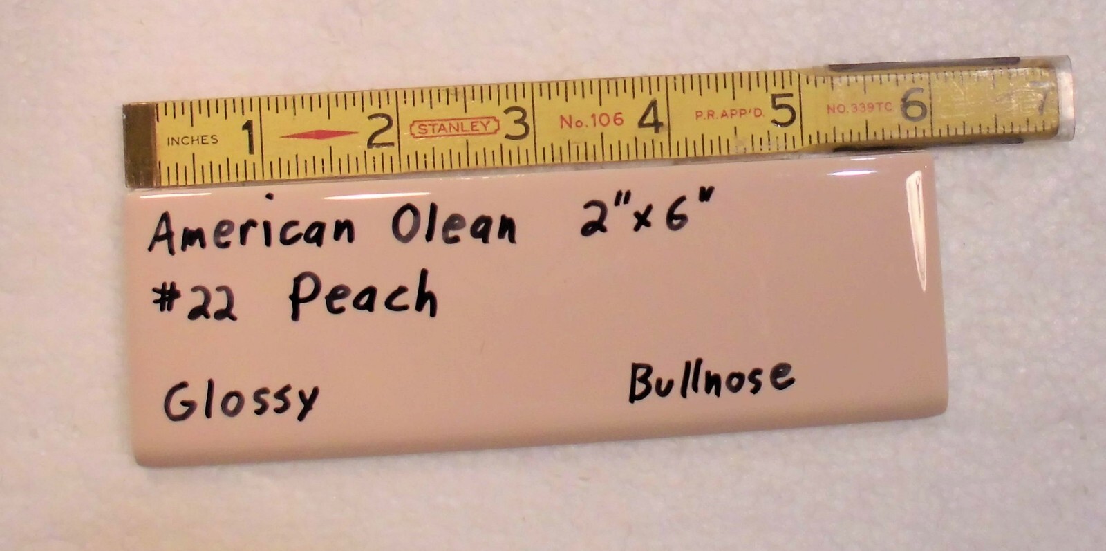 1 pc. *PEACH COLOR* Ceramic Bullnose Tile 2” X 6” By American Olean, NEW STOCK