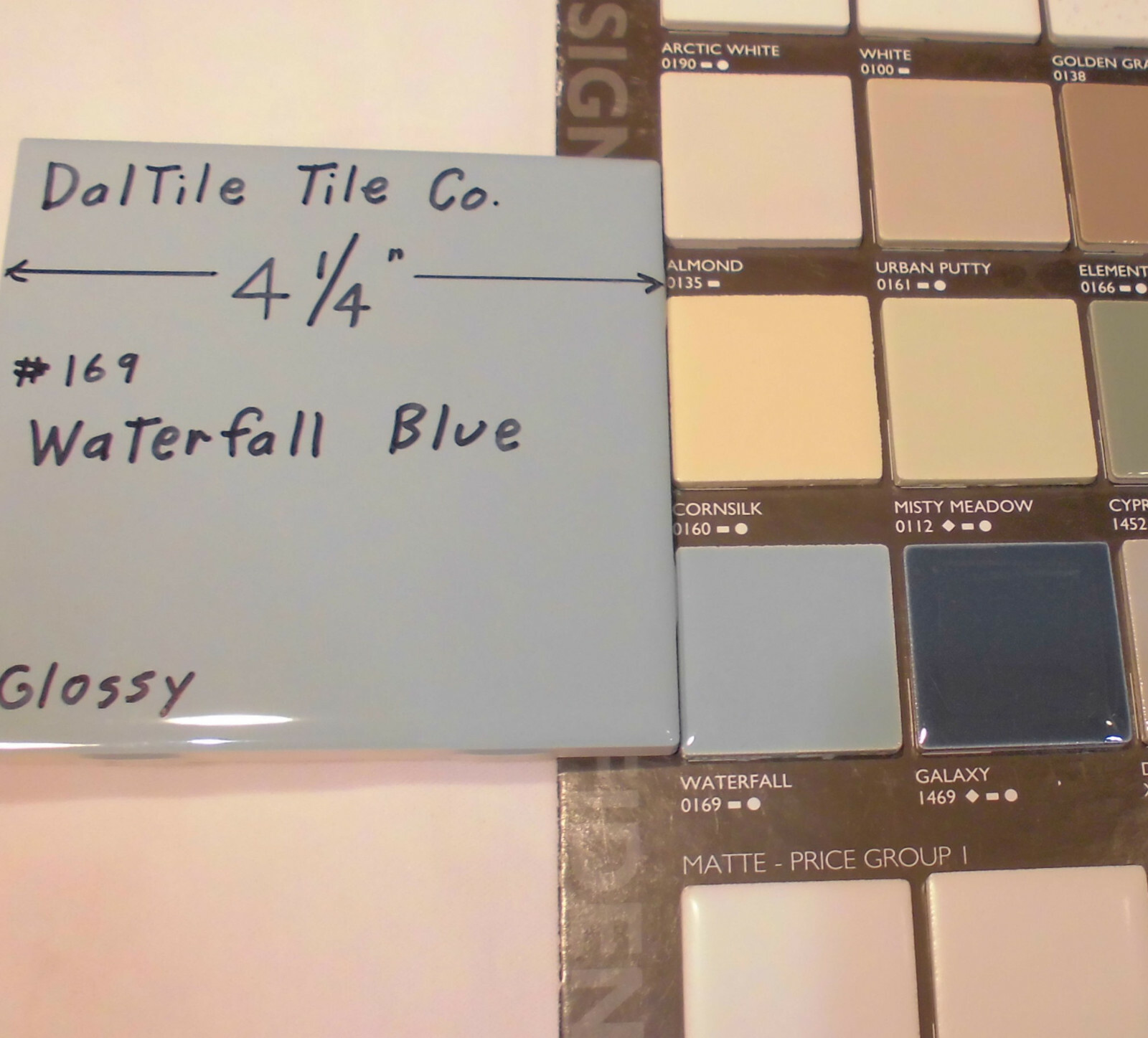 5 pcs. Waterfall Blue: 4-1/4″ Glossy Ceramic Tile by Daltile, Light Blue, NEW